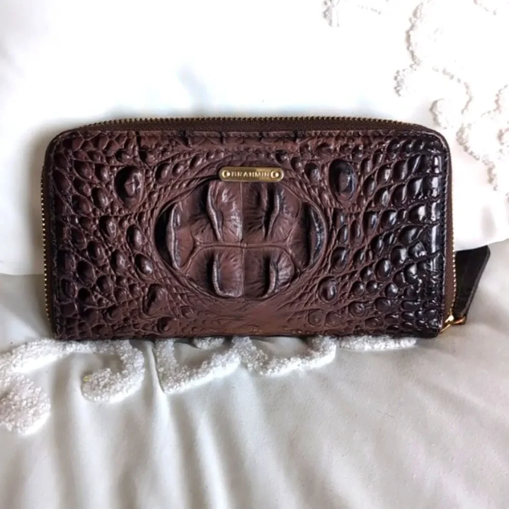 BRAHMIN Vintage SURI BROWN MELBOURNE GENUINE LEATHER ZIP AROUND WALLET